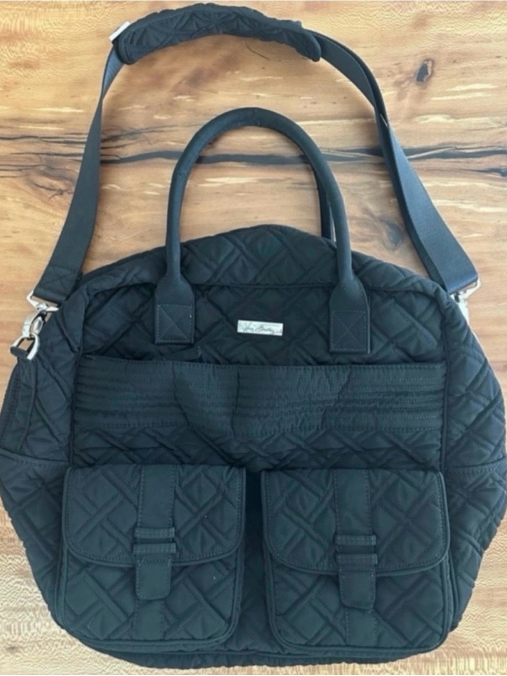 Vera Bradley Black Grand Cargo Quilted Travel Weekender Bag Removable Straps